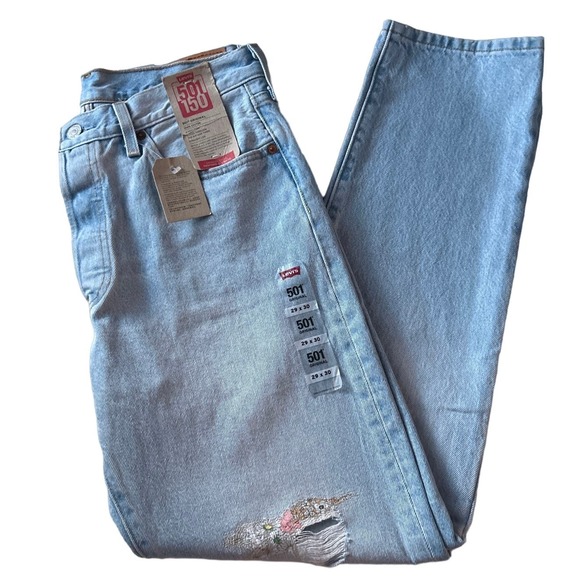Levi's Denim - Levis 501 Womens High Rise Button Fly Blue Jeans 29x30
